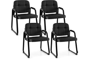 Giantex Waiting Room Guest Chairs Set of 4, Leather Office Reception Chairs with Padded Armrests, Sled Base, Metal Frame, Sta