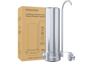 Waterdrop Water Filter for Sink Faucet, NSF/ANSI 42 Certified Countertop Water Filter System, 5-Stage Stainless Steel Faucet, 8000 Gallons, Reduces Heavy Metals and 99% Chlorine, WD-CTF-01(1 Filter)