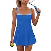 Sexyasasii Women Tennis Dress with Built in Shorts and Bra Spaghetti Strap Athletic Dress Pockets Square Neck Golf Dresses