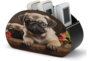 VstaDank Puppys Pug Remote Control Holder Farmhouse TV Media Remote Storage Box with 5 Compartments PU Leather Remote Caddy D