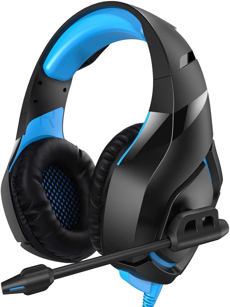 Stereo Gaming Headset Compatible with PC PS4 Xbox One Controller Nintendo,Over Ear Headphones with Noise Canceling Microphone,Soft Memory Earmuffs for Laptop Mac - Blue