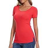 Qukayang Crew Neck Short Sleeve Tshirt for Women Side Slit Long Casual Tunics Fitted Tees Tops Summer 2025