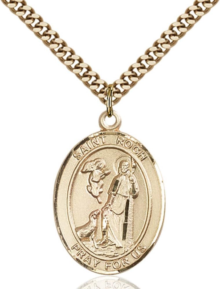 Bonyak Jewelry St. Roch Hand-Crafted Oval Medal Pendant in 14kt Yellow Gold-Filled