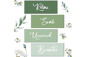Yousoontic 4 Pcs Sage Green Bathroom Wall Decor Relax Soak Unwind Breathe Wooden Word Sign Green Hanging Bathroom Wall Art Vintage Rustic Decoration for Farmhouse Home Laundry Spa Room, 10 x 4 Inch
