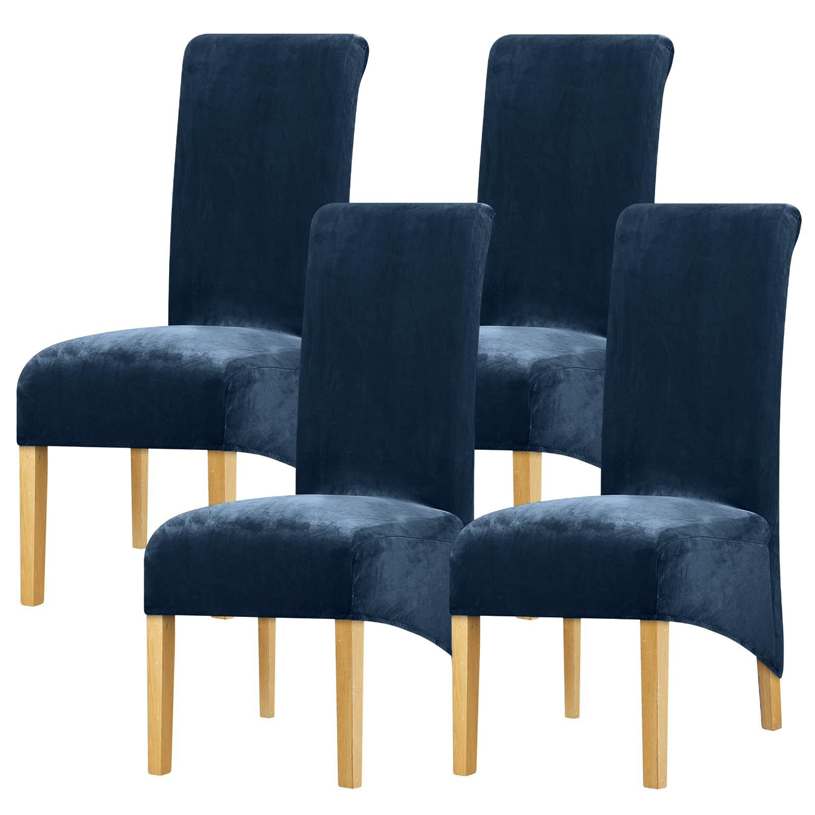 Leorate Velvet Stretch Dining Chair Covers Set of 4 – Soft Elastic High Back Chair Slipcovers, Washable Removable Furniture Protector for Kitchen, Banquet & Wedding Decor (Navy Blue)