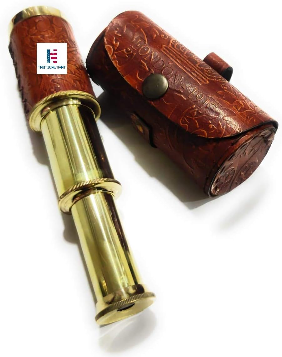 Nautical Handheld Pirate Brass Telescope with Box/Case,Sailor Home Decor Pirate Captain Boat Gift (6", Kelvin & Hughes) - Brass - Image 3