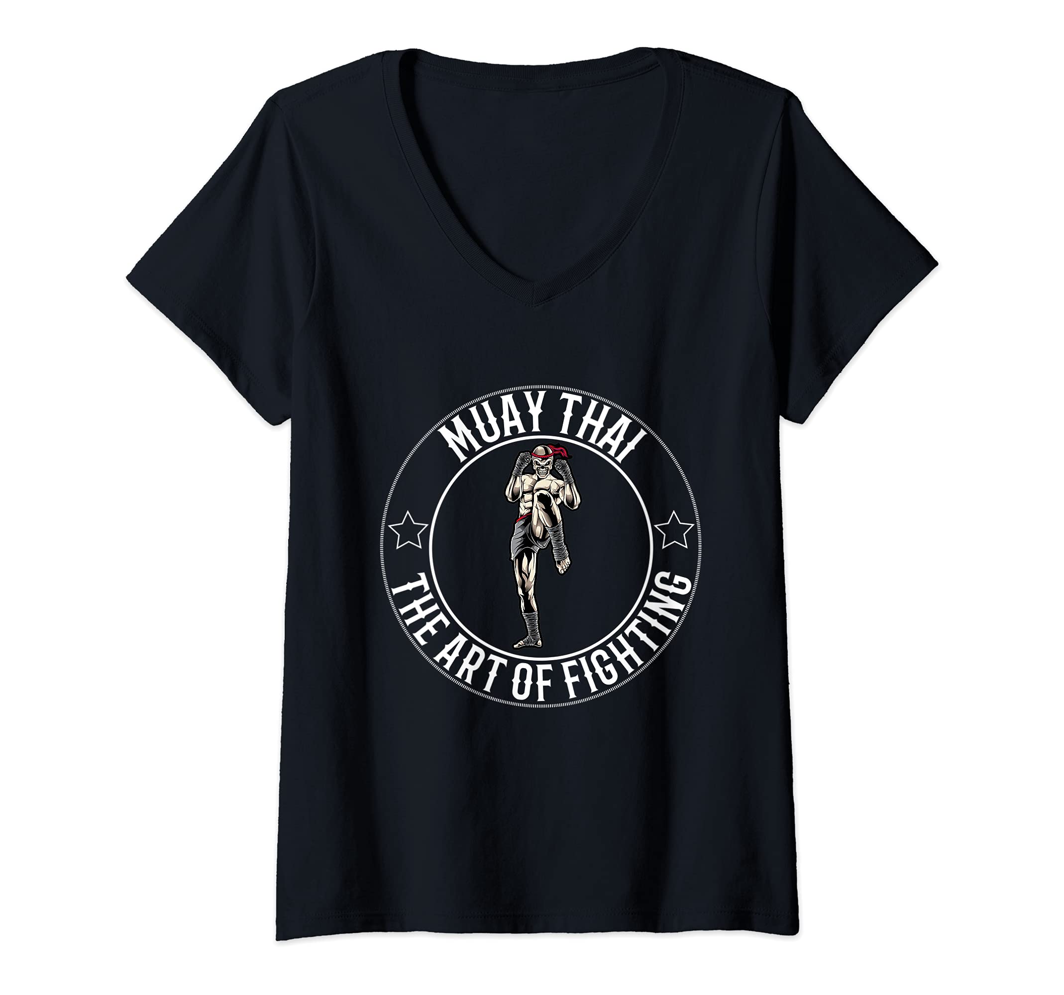 Womens Muay Thai and Thai Boxing Skeleton V-Neck T-Shirt