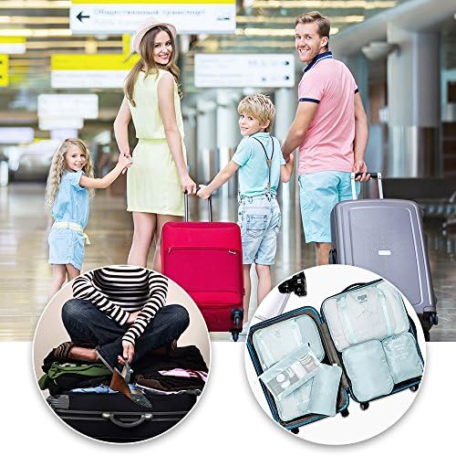 Packing Cubes 7 Pcs Travel Luggage Packing Organizers Set with Toiletry Bag (Pale blue) 7 Packing Cubes 7 Pcs Travel Luggage Packing Organizers Set with Toiletry Bag (Pale blue)