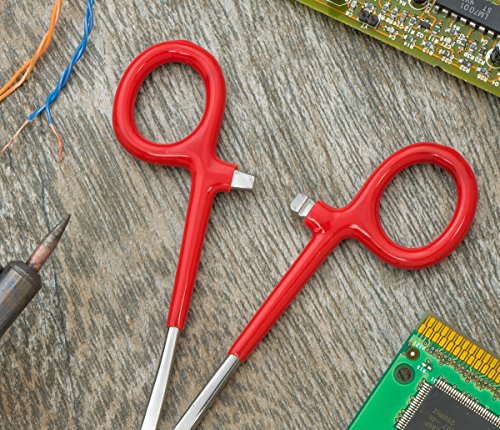 SE 664FSI Self Locking Curved Forceps with Insulated Handles, 6-1/4", Red