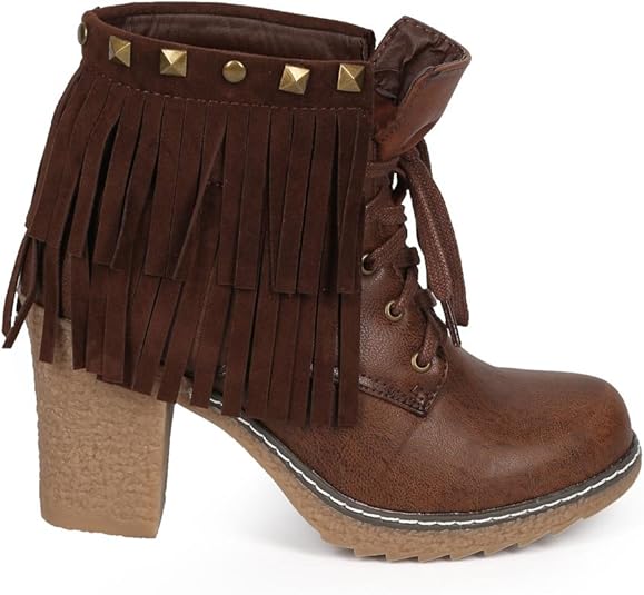 fringe chunky heels