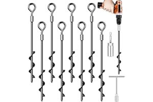 PAMOFUPER Ground Anchors, Trampoline Anchors Heavy Duty Screw in Ground Anchors 8Pack，Tent Stakes for Camping Tent, Trampoline, Canopies, Carports, Sheds, Swing Sets,14in Ground Anchors for High Winds
