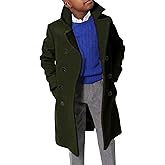 Boys Notch Lapel Double Breasted Jacket Long Trench Dress Coat Casual Classic Peacoat