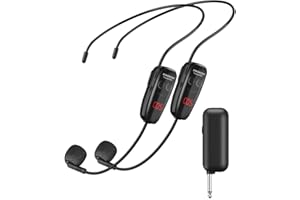 Wireless Microphone Headset,UHF Dual Headset Microphone System,165FT Range Transmission with LED Digital Display, for Teachin