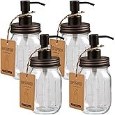 Amolliar 4 Pack Mason Jar Liquid Soap Dispenser, Rustproof Stainless Steel Lid Pump, Refillable Hand Soap for Bathroom, Kitchen, Cute Farmhouse Decor for Dish Soap, Liquid Soap, Lotions(Bronze)