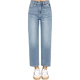 KDF Women's Cropped Straight Leg Jeans - High Waisted Jeans for Women 7/8 Length Denim Pants with Crop Hem