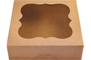 15-Pack 10"x10"x3"Brown Bakery Boxes with PVC Window for Pie and Cookies Boxes Medium Natural Kraft Paper Box,Pack of 15