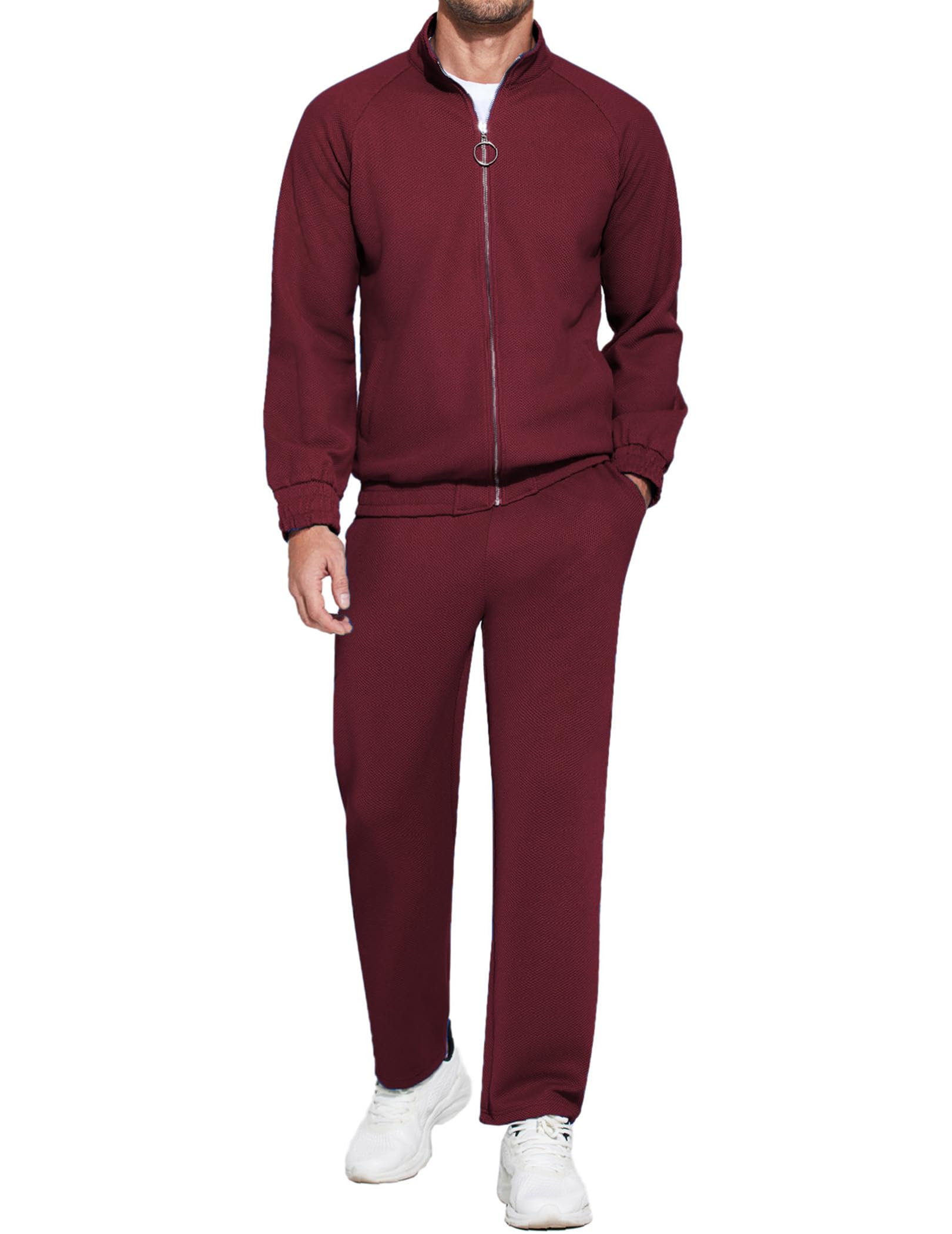 COOFANDY Men Casual Sweatsuits 2 Piece Jogging Suits Sets Fashion Athletic Running Track Suit Wine Red Large Image