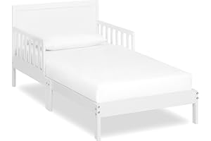 Dream On Me Brookside Wooden Toddler Bed in White, Greenguard Gold & JPMA Certified, Kids Bed with Safety Rails, Low-to-Floor Design, Non-Toxic Pinewood Finish