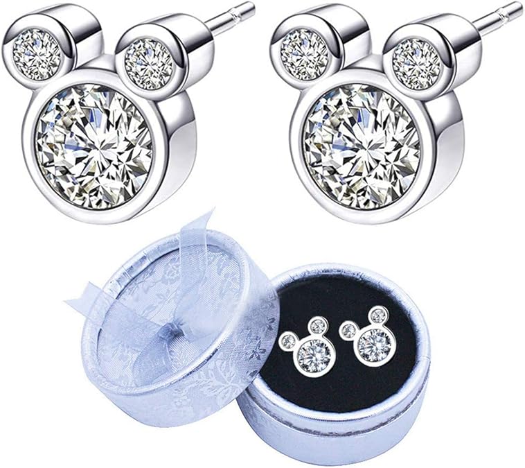Silver Earrings 925 Sterling Silver Disney Cute Dazzling Mickey Mouse