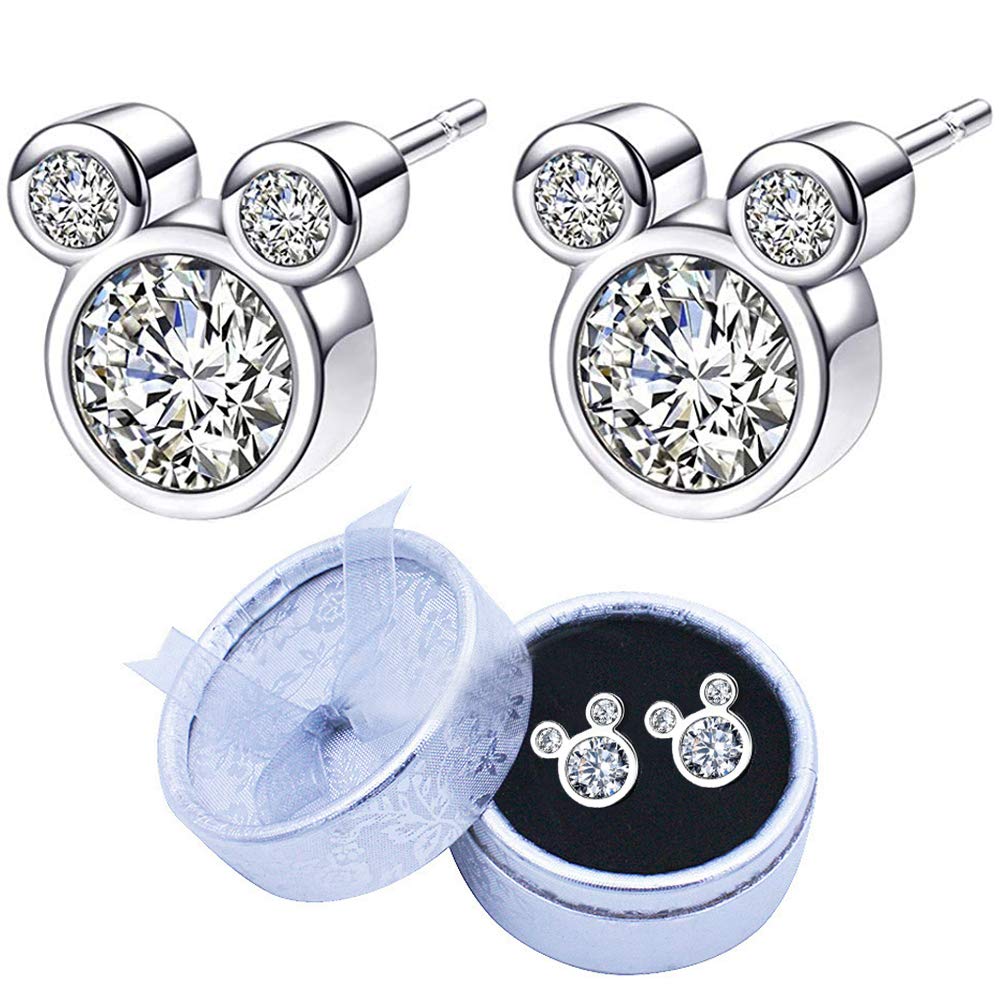 Silver Earrings Sterling, Cute Dazzling Mouse Shaped Earrings Cubic Stud Set
