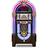 Roxby Retro Full Size Jukebox Cd Player with Bluetooth Stereo Record Player Radio USB Aux Port Sd Card Slot and Remote Contro