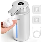 DONASIRA Automatic Foaming Soap Dispenser HD Display Rechargeable, Silver | 15oz/420mL, 6 Adjustable Levels, long battery life, Touchless,countertop &amp; wall mount, IPX5 waterproof for kitchen &amp; bathroom