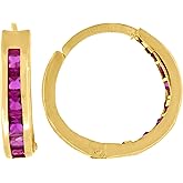 10kt Yellow Gold Womens Pink Princess-Cut Cubic Zirconia Huggie Hoop Earrings
