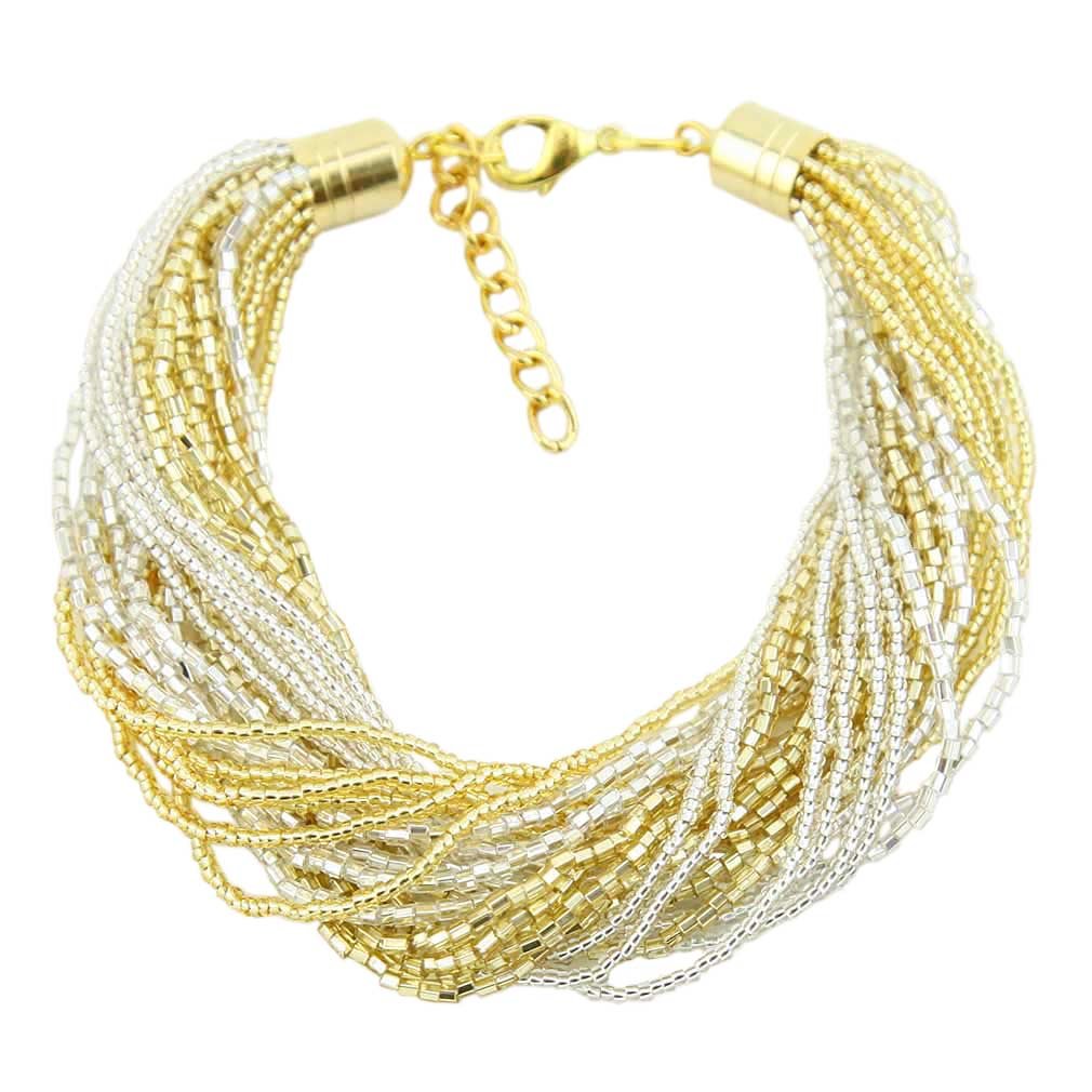 Glass Of Venice Murano Glass Gloriosa 24 Strand Seed Bead Bracelet - Gold and Silver
