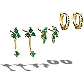 Gold Hoop Earrings for Women 3 Pairs Hypoallergenic Stud Earrings for Women Trendy, Huggie Gold Hoops Plated S925 Sterling Silver Jewelry Set Dainty Stud Dangle Cartilage Jacket Helix Piercing Jewelry