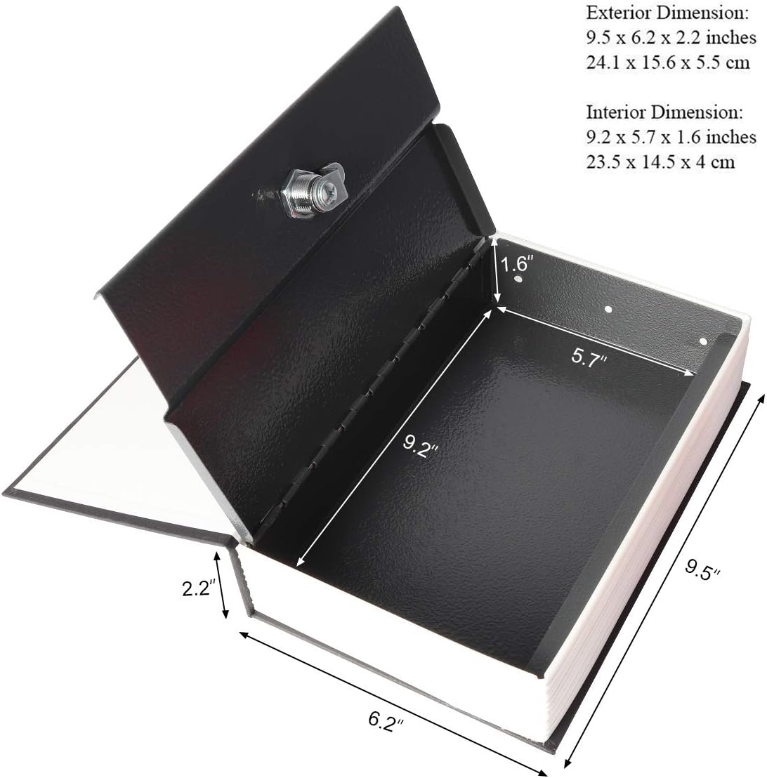Book Safe with Key Lock – Jssmst Home Dictionary Diversion Safe Lock Box Safe Metal Box, Black Large, SM-BS004BL: Office Products