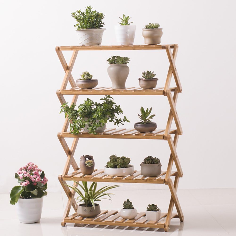 DYHERUCVJUTIJ Bamboo Frame Multi-Layer Folding Frame Flower Rack Indoor,Living Room,Balcony,Bedroom Shoe Rack Shelf-A