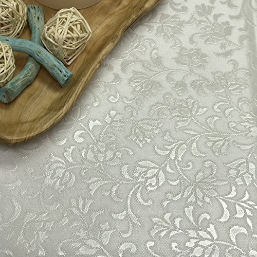 Embossed White Floral Vinyl Indoor &amp; Outdoor 55in Round PVC Kitchen Tablecloth