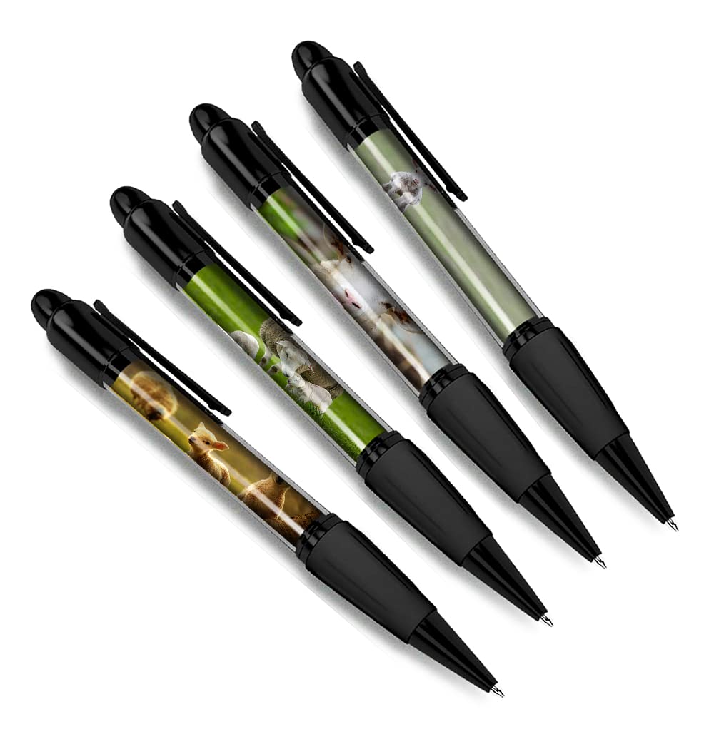 DV DESIGN Set of 4 Sheep Black Ballpoint Pens - Farm Farmer Wild Lamb Floral Animals Friends Boys Girls Men Women Theme Pen #79349