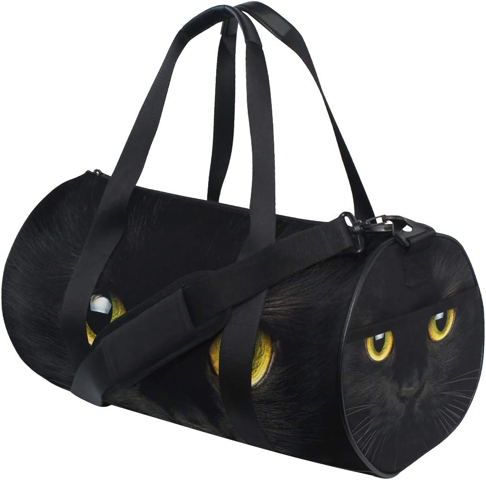 WowPrint Sports Gym Bag Black Cat Pattern Waterproof Handbag Yoga Bag Shoulder Tote Weekend Bag Travel Holdall Duffel Bag for Adult Men Women Unisex