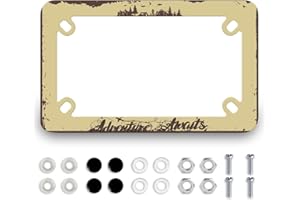 MUAWUOIK Motorcycle Adventure Awaits License Plate Frame Mountains Stainless Steel Funny Motorbike License Plate Holder Black Tag Holder Colorful Motorcycle Accessory Decoration 7.7" x 4.5 "