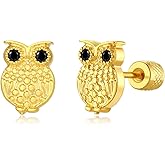 Seraphina 14K Gold Plated Screw Back Owl Earrings | Helix Cartilage Earrings for Women | Trending Fashion Jewelry