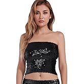Women Belly Dance Sequin Tube Top Sparkle Sleeveless Crop Bra Club Vintage Rave Costume for Halloween Party