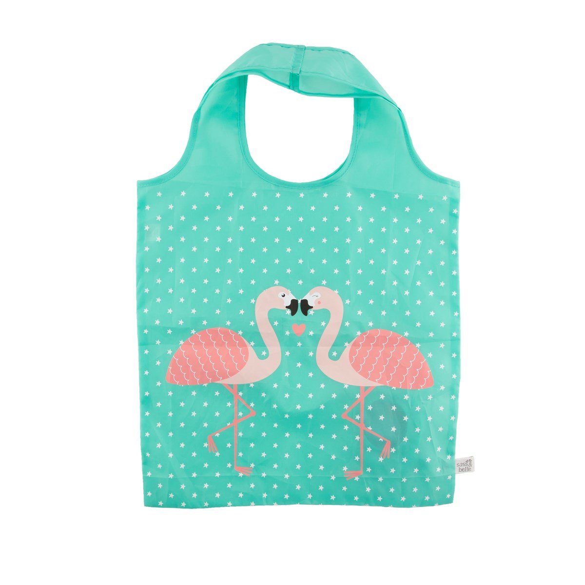 Eco Friendly Foldable Shopping Bag - Flamingo Design, Turquoise, One Size
