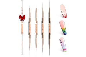 modelones Nail Art Brushes, Super Fine Liner Nail Brush Kit Dual-ended 7/11/15/20mm for Gel Polish Thin Lines, Precise Details, Fine Drawing Painting Design Acrylic Rhinestone Handle Salon & DIY Use