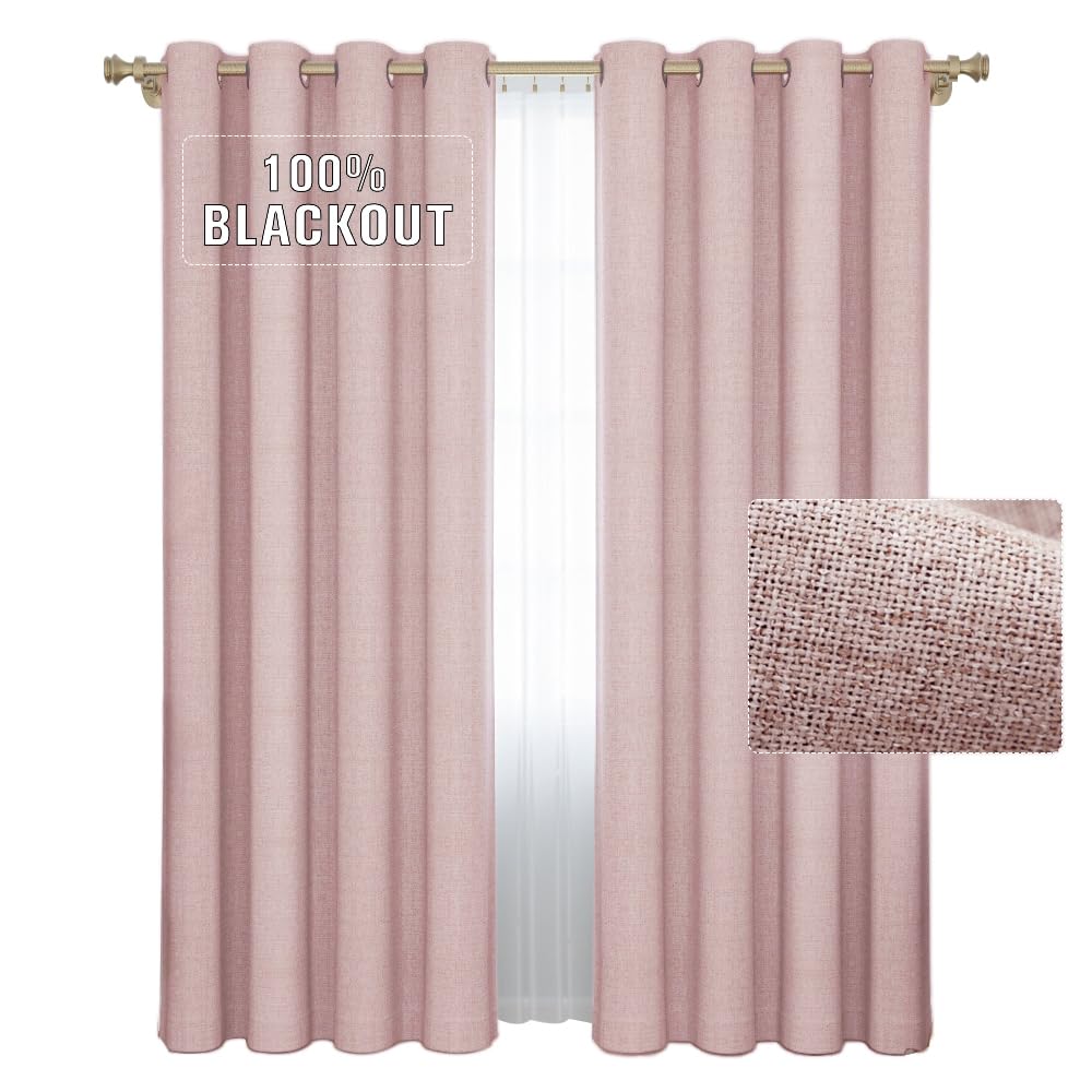 Photo 1 of GRALI-DECOR Thermal Insulated 100% Blackout Curtain, Linen Look Drape for Living Room, Soundproof & Privacy Protection (52 x 84 inch, Pastel Pink, 1 Panel)