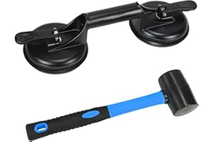 GENUBI INDUSTRY Floor Gap Fixer Tool for Laminate Floor Gap Repair Plank Grabber Includes Heavy Duty Aluminum Suction Cup and Fiberglass Handle Rubber Mallet (Can't Use on Scraped Surface Floor)