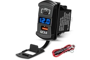 Linkstyle USB Rocker Switch Charger, 55W PD Type C Port & 36W QC3.0 USB A Port Charger Socket, LED Voltmeter, for Boat RV