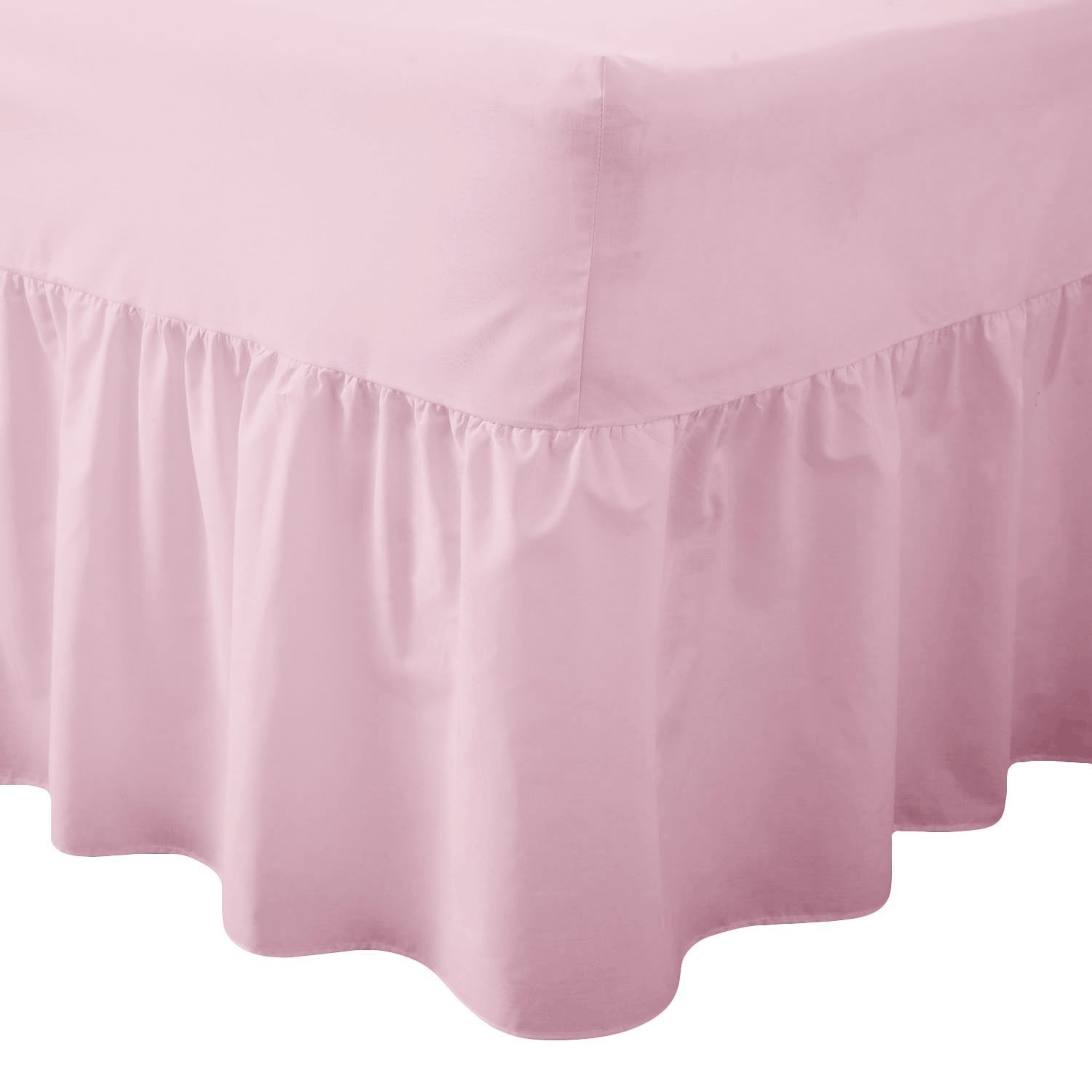 AmigoZone Plain Pollycotton Valance Fitted Sheet Or Pillow Pair Cases (Single, Pink)