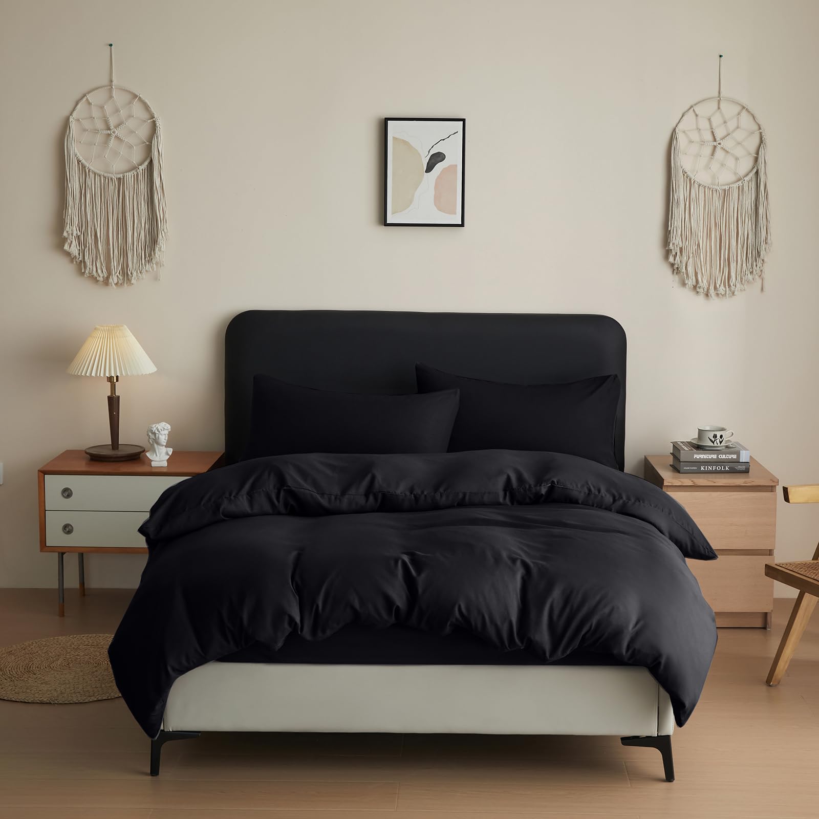 Anti-Allergy Anti-Bacterial Brushed Soft Touch Microfibre Duvet Cover & Pillowcase/s Bedding Bed Linen Set (Black, Single)