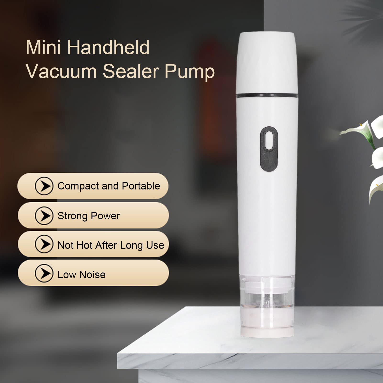 Electric Air Pump Vacuum Seal Pump Handheld Vacuum Food Sealer Automatic Food Vacuum Pump Cordless Sealing Machine Tool for Food Storage (White)