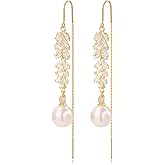 WASAIE Pearl Chain Threader Dangle Earrings for Women, Long Tassel Pearl Dangle Drop Jewelry Earrings For Women Wedding Party Prom