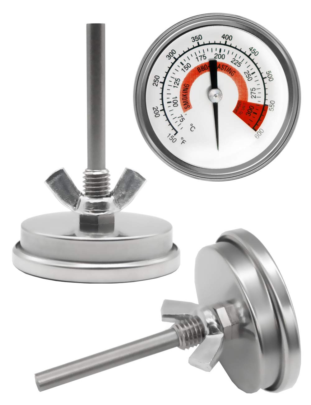HomeTools.eu® - Large temperature resistant, analogue BBQ grill thermometer cooking thermometer, for retrofitting for BBQ smoker grill pots roasting dish smoker oven, diameter 5.8 cm, 0 °C - 300 °C.