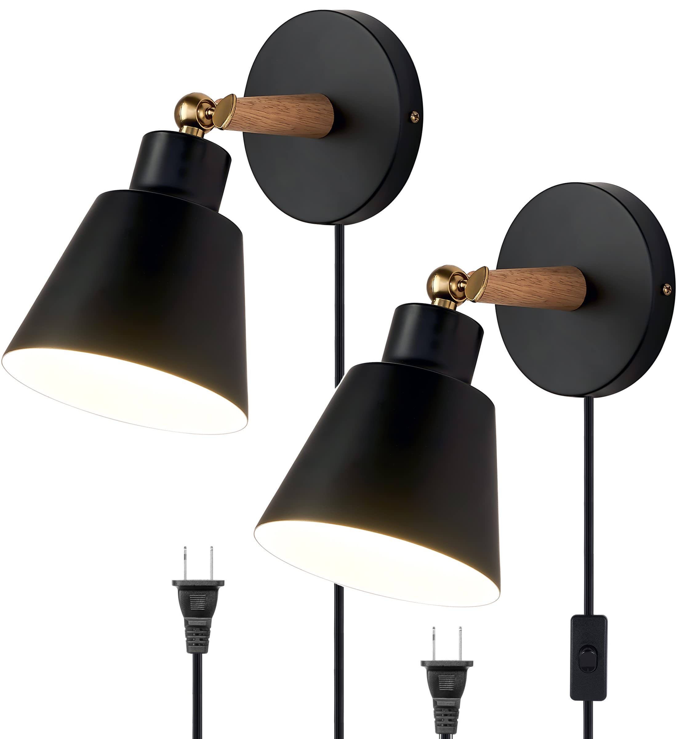 Photo 1 of Plug in Wall Sconces Lighting Fixture Set of 2,Bedside Wall Light for Industrial Bedroom, Wall Mounted Lamp for Bathroom Hallway Living Room (2Pack Black with 1.8M Plug in Cord)X0039S5PZB

