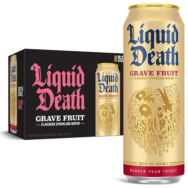 LIQUID DEATH, GRAVE FRUIT, GRAPEFRUIT-FLAVORED SPARKLING WATER, 8-PACK (19.2OZ CANS), LOW CALORIE & NO ARTIFICIAL SWEETENERS