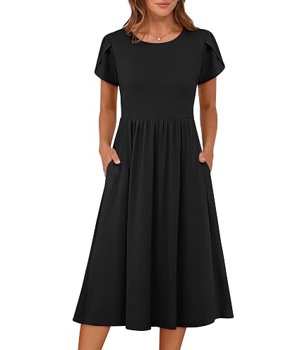 empire waist t shirt dress ANRABESS Women's Summer Patel Short Sleeve Midi with Pockets Black Shoe size:6.5 glitter star dress oversized short sleeves with Formal Shoes for Ladies,
